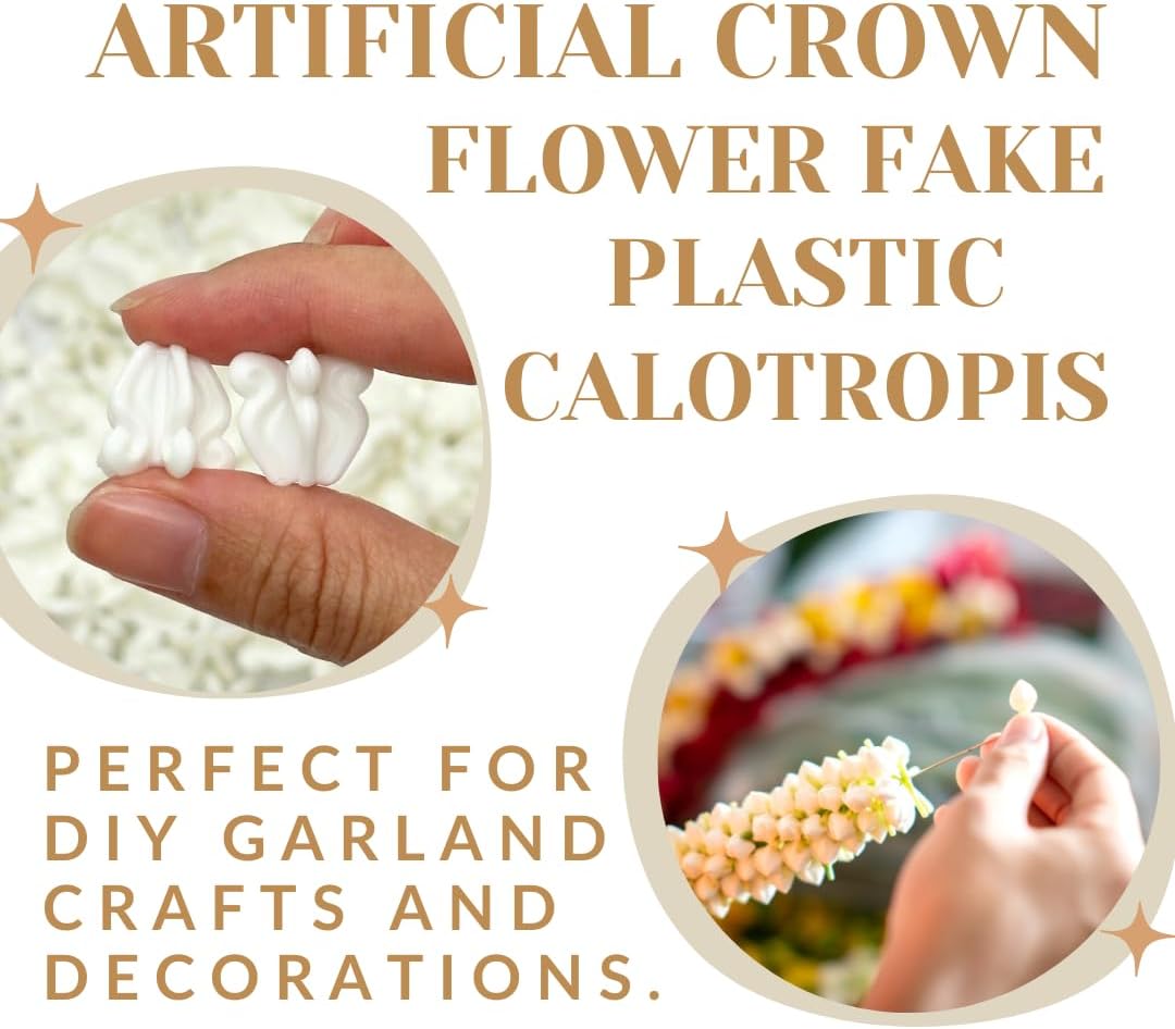 Pack 100 Pcs Artificial Dok-Rak Thai Crown Flower Fake Plastic Calotropis for DIY Garland Craft