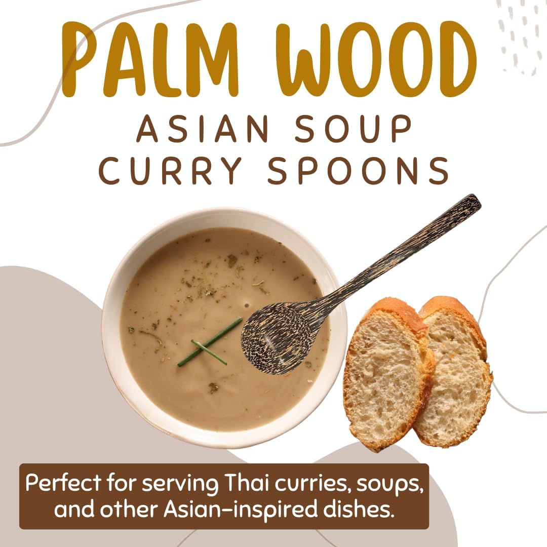 Palm Wood Soup Ladle 8.5” – Handcrafted Long Handle Wooden Spoon for Soup, Curry, Ice Cream & Dessert | UNCLEJUM