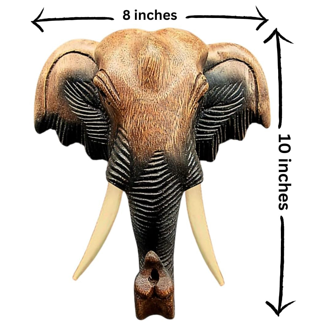 Hand Carved Thai Elephant Head Wall Decor – 8 Inch Wooden Sculpture | Thailand Handicraft | Wall Hanging Home Decor