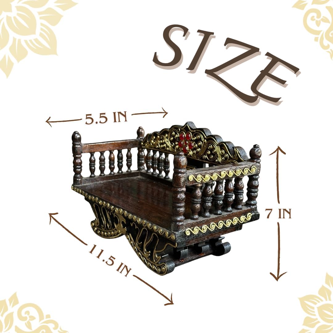 Handcrafted Thai Pattern Wood Carving Mini Shelf – Natural Wood Buddha Display (11.5")