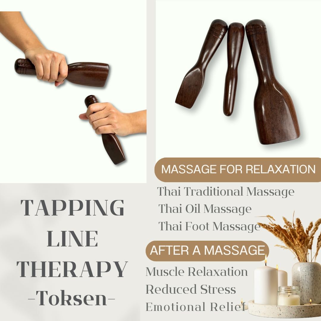 Handmade Tok-Sen Massage Tools: Thai Wood Hammer Therapy Set