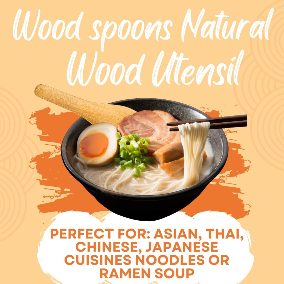 2,6,10 PCS Asian Wooden Soup Spoons – Lightweight 6-inch Natural Wood Table Spoons for Ramen, Rice & Everyday Dining Set