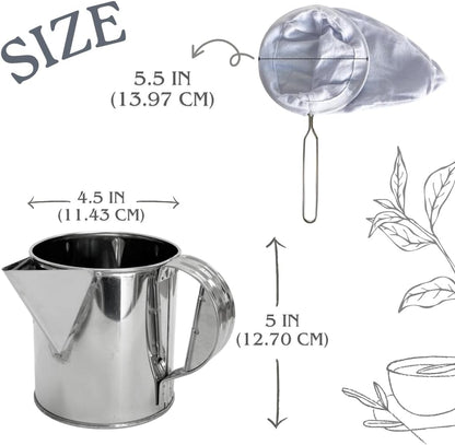 Stainless Steel Thai Tea Pot with Reusable Cloth Filter – Traditional Thai Coffee & Tea Strainer Set