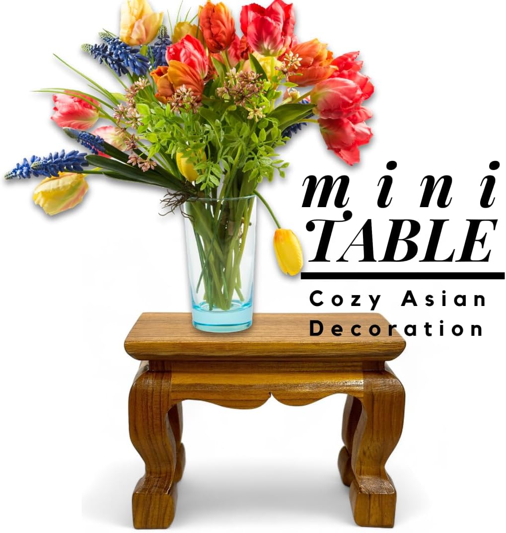 Mini Thai Wood Table for Buddha Statue Sculpture Stand, Pedestal, Cozy Asian Decoration (3×6 inches)