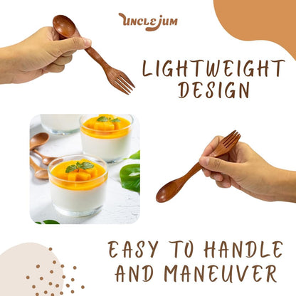 6 Inch Wooden Spoon and Fork (Spork) Set – Reusable Dual Purpose Wood Cutlery for Dessert, Snacks, Camping and Travel