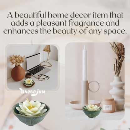 Set of 2 Lotus Flower Candle in Ceramic Bowl (3") Handmade Floating Lotus Tealight for Spa, Meditation, and Home Décor