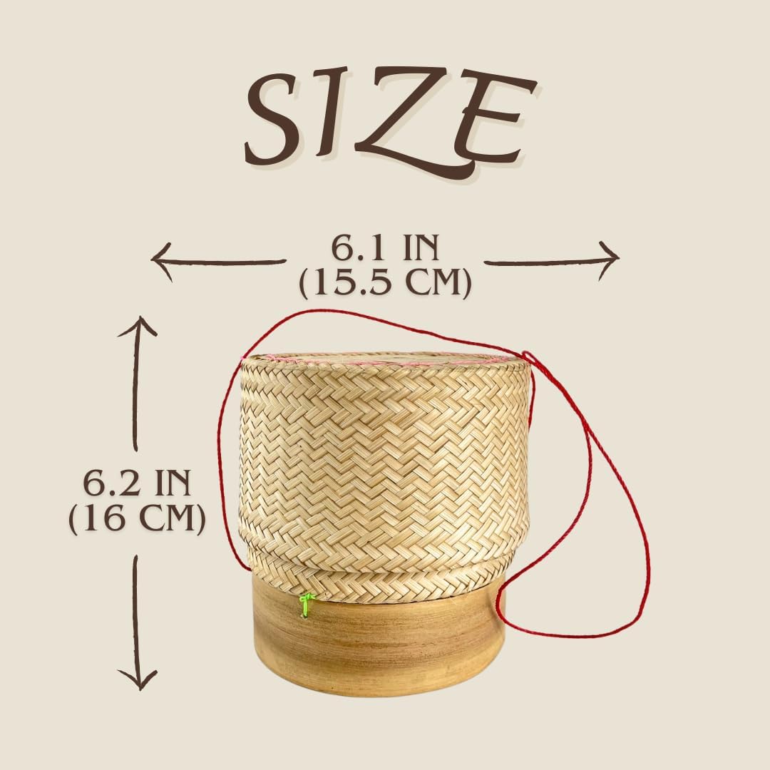 Handmade Woven Bamboo Rice Containers – 6 inch Thai Sticky Rice Serving Baskets