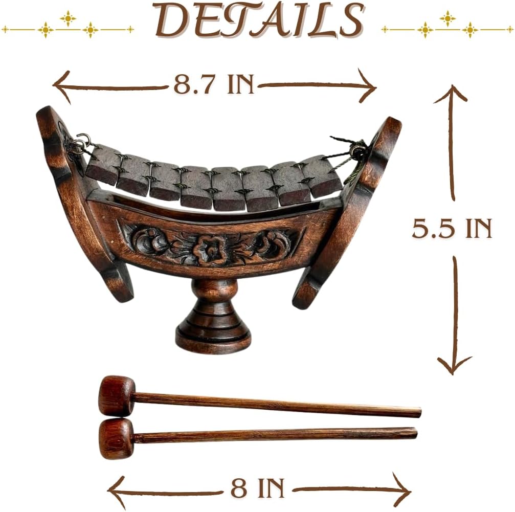 Thai Traditional Teakwood Xylophone – 8 Bar Notes, 16" Handmade Musical Instrument from Thailand