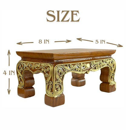 Thai Wooden Altar Stand – Hand-Carved Pedestal for Buddha Statue or Sculpture, Traditional Thai Pattern, W8 × D5 × H4 inches