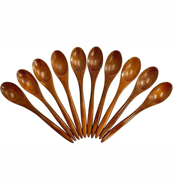 Handmade Wooden Coffee Tea & Spice Spoons – Set of 10 Palm Wood Mini Spoons | Rustic Natural Utensils for Kitchen, Café, or Gift Set