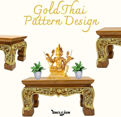 Thai Wooden Altar Stand – Hand-Carved Pedestal for Buddha Statue or Sculpture, Traditional Thai Pattern, W8 × D5 × H4 inches