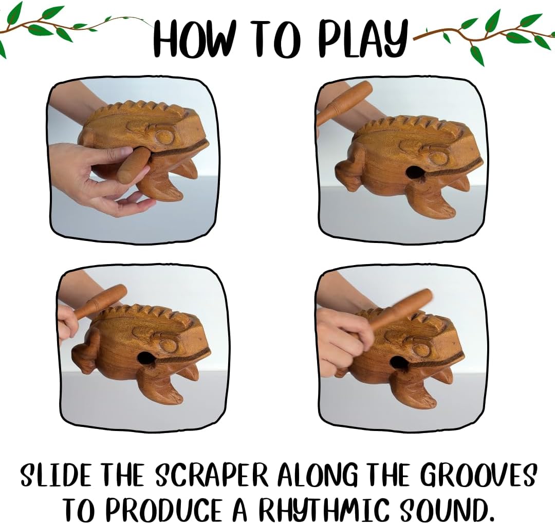 Thai Wooden Carving Percussion Croaking Frog – Handmade Musical Instrument &amp; Home Décor