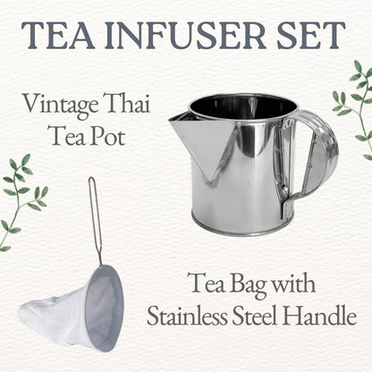 Stainless Steel Thai Tea Pot with Reusable Cloth Filter – Traditional Thai Coffee & Tea Strainer Set