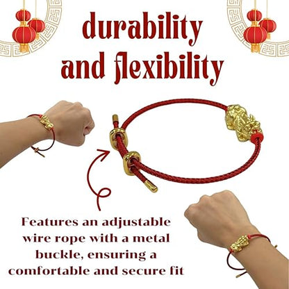 Pi Xiu Pi Yao Gold Plated Bracelet – Unisex Steel Rope Couple Bracelet with Adjustable Metal Buckle | Lucky Wealth Charm Jewelry