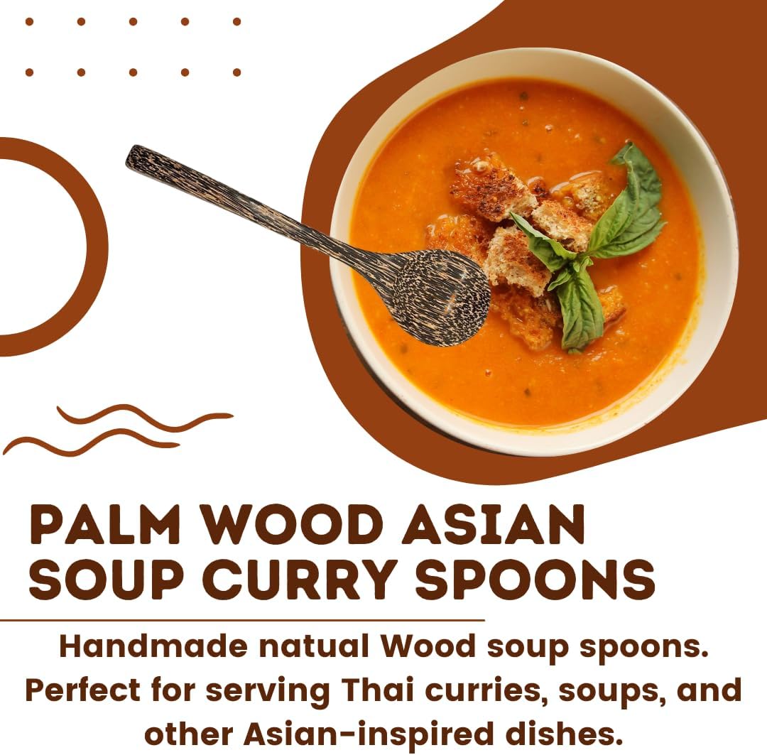 Palm Wood Soup Ladle 8.5” – Handcrafted Long Handle Wooden Spoon for Soup, Curry, Ice Cream & Dessert | UNCLEJUM