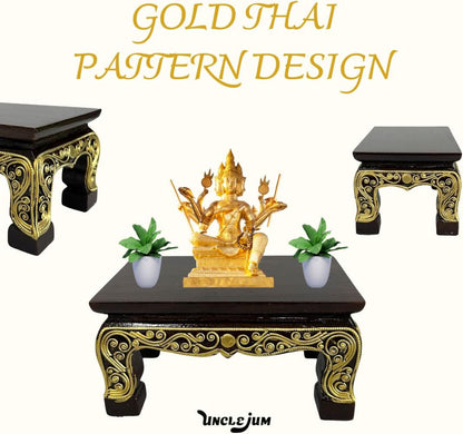 Thai Wooden Altar Stand – Hand-Carved Pedestal for Buddha Statue or Sculpture, Traditional Thai Pattern, W8 × D5 × H4 inches