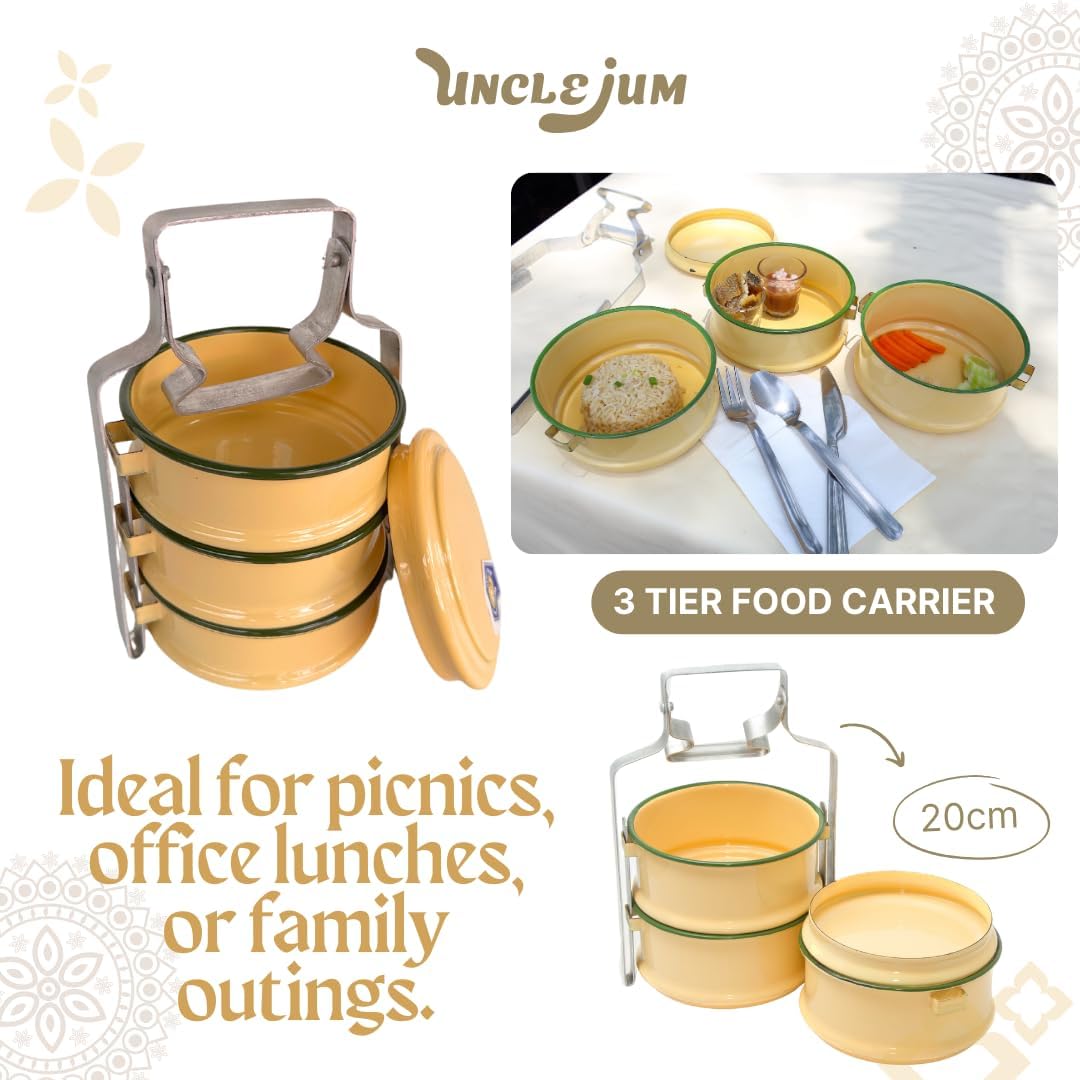 Thai Enamel Food Carrier – 3 Tier Tiffin Lunch Box (20cm)