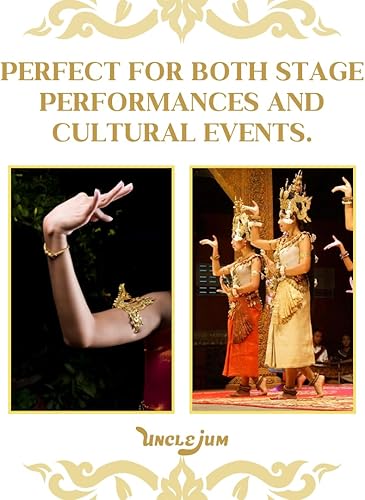 Thai Traditional Dance Armbands – Gilt Jeweled Upper Arm Bracelets (Pair) by UNCLEJUM