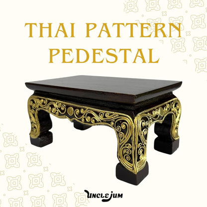 Thai Wooden Altar Stand – Hand-Carved Pedestal for Buddha Statue or Sculpture, Traditional Thai Pattern, W8 × D5 × H4 inches