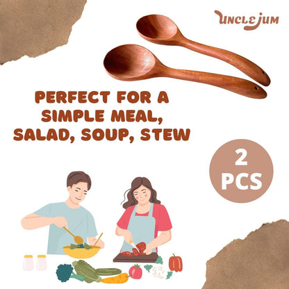 Set of 2 Natural Wooden Ladles – Handmade Palm Wood Soup Spoons 11 Inches, Eco-Friendly Kitchen Utensils & Tools