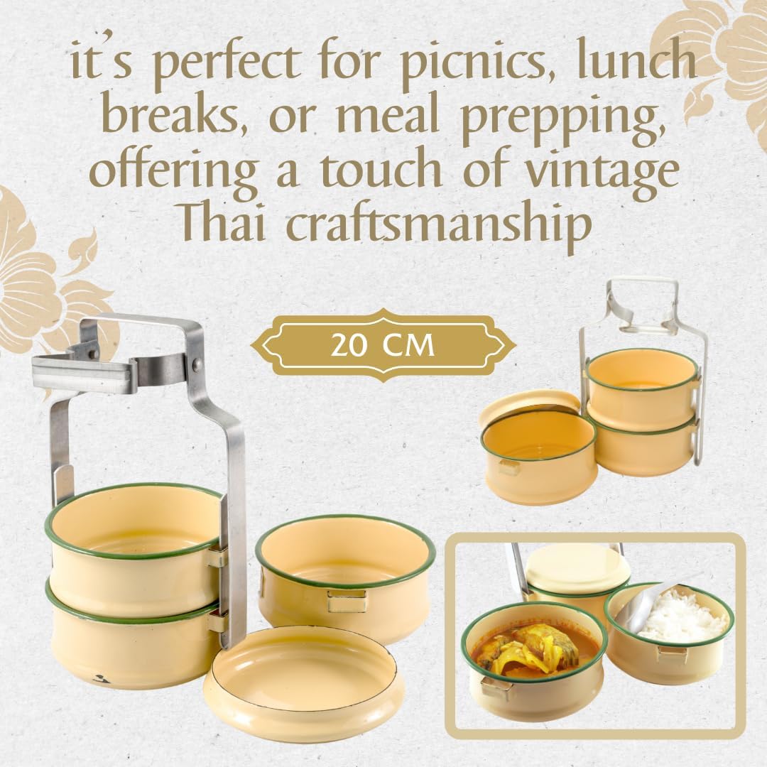 Thai Enamel Food Carrier – 3 Tier Tiffin Lunch Box (20cm)