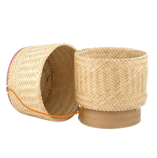 Handmade Woven Bamboo Rice Containers – 6 inch Thai Sticky Rice Serving Baskets