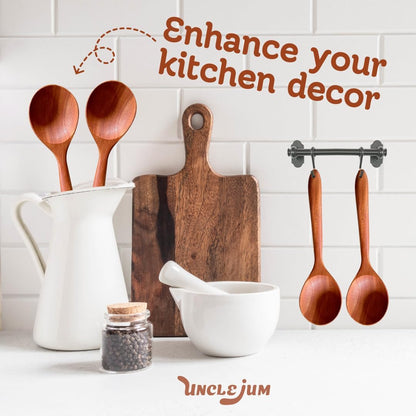 Set of 2 Natural Wooden Ladles – Handmade Palm Wood Soup Spoons 11 Inches, Eco-Friendly Kitchen Utensils & Tools