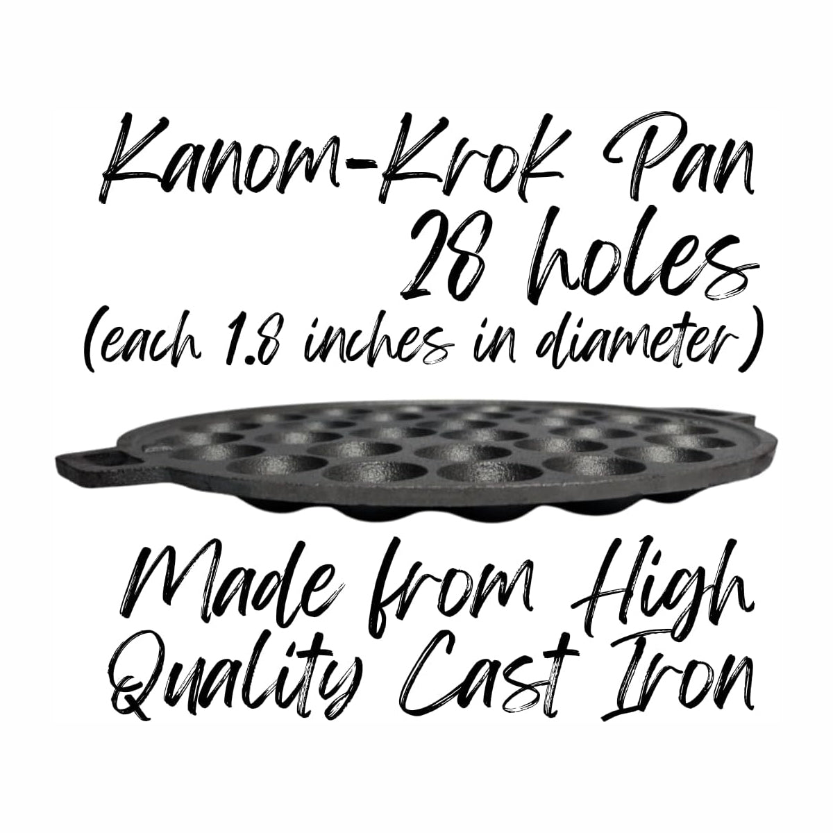Kanom Krok Thai Coconut Pancake Pan / Takoyaki Maker – 28-Hole Cast Iron Pan (13")