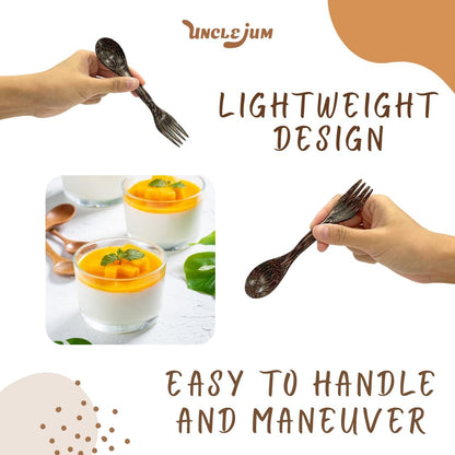 6 Inch Wooden Spoon and Fork (Spork) Set – Reusable Dual Purpose Wood Cutlery for Dessert, Snacks, Camping and Travel