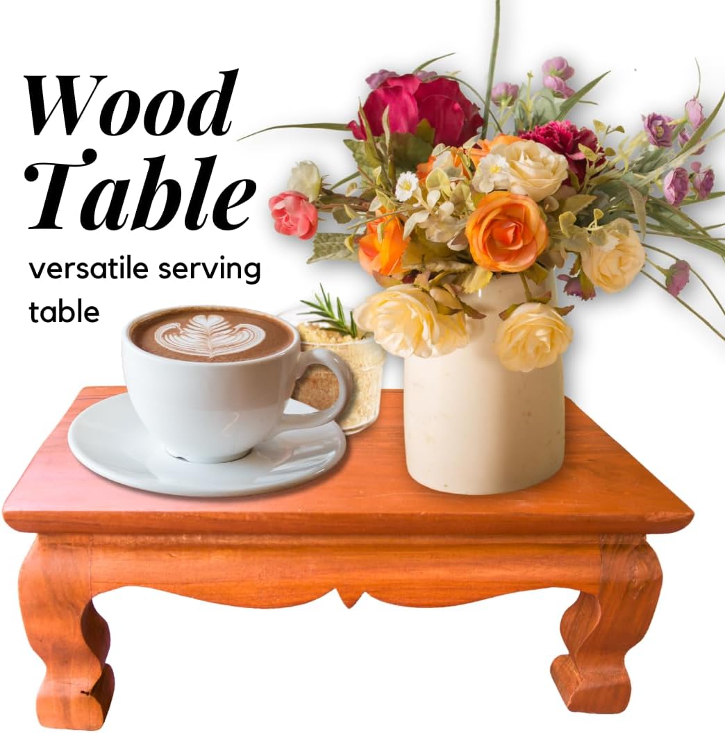 Mini Thai Wood Table for Buddha Statue Sculpture Stand, Pedestal, Cozy Asian Decoration (6x10 inches)
