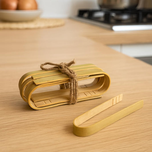 Bamboo Food Tongs Set of 10 – Handmade Wooden Serving Tongs for Appetizers, Toast, Cube Sugar, or Dessert | Eco-Friendly Kitchen Utensils