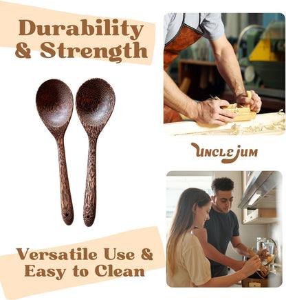 Set of 2 Natural Wooden Ladles – Handmade Palm Wood Soup Spoons 11 Inches, Eco-Friendly Kitchen Utensils & Tools
