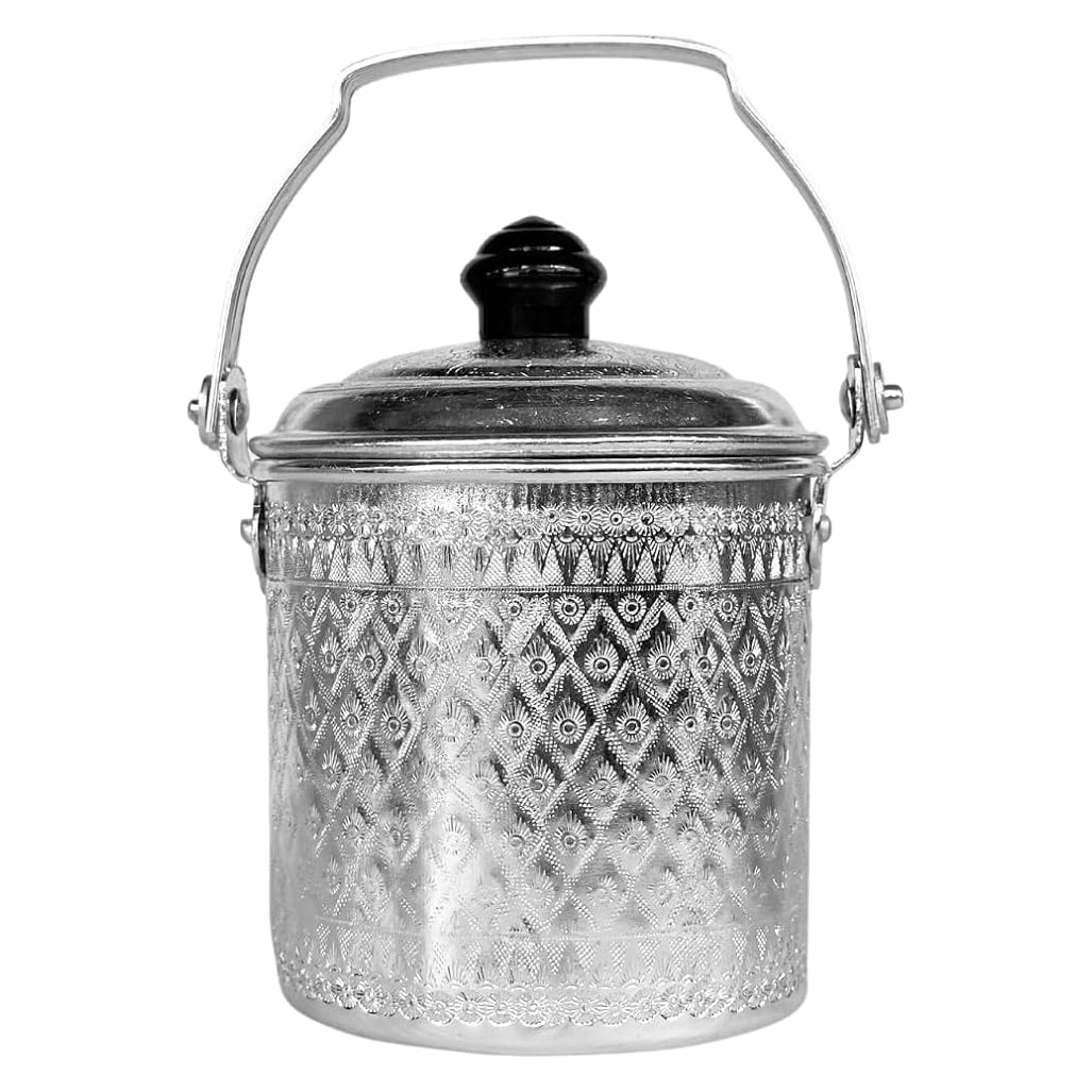 Vintage Thai Traditional Design Aluminum Silver Round Pot with Lid (10cm)