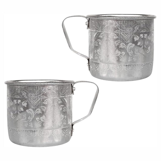 Set of Thai Traditional Aluminum Mugs – Vintage Metal Cups with Handle (3.1")