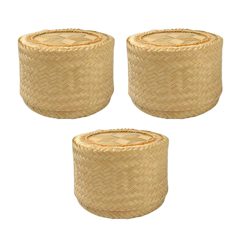 Handcrafted Woven Bamboo Sticky Rice Containers, 4.5 Inches | Traditional Thai Serving Basket | Natural Bamboo Kitchenware by UNCLEJUM