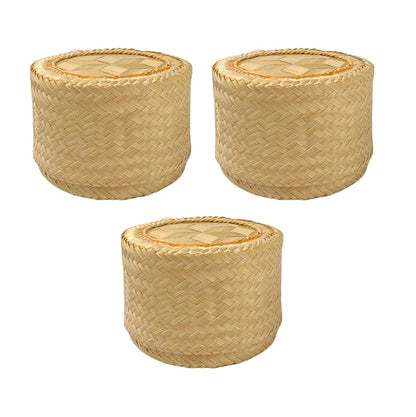 Handcrafted Woven Bamboo Sticky Rice Containers, 4.5 Inches | Traditional Thai Serving Basket | Natural Bamboo Kitchenware by UNCLEJUM