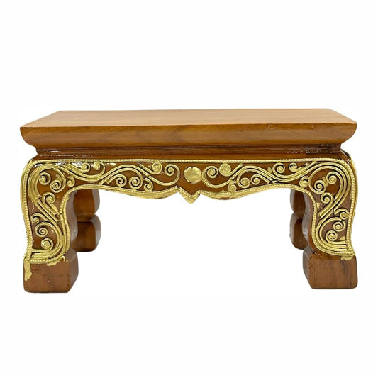 Thai Wooden Altar Stand – Hand-Carved Pedestal for Buddha Statue or Sculpture, Traditional Thai Pattern, W8 × D5 × H4 inches