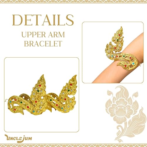Thai Traditional Dance Armbands – Gilt Jeweled Upper Arm Bracelets (Pair) by UNCLEJUM