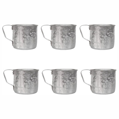 Set of Thai Traditional Aluminum Mugs – Vintage Metal Cups with Handle (3.1")