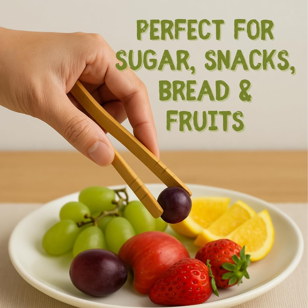 Bamboo Food Tongs Set of 10 – Handmade Wooden Serving Tongs for Appetizers, Toast, Cube Sugar, or Dessert | Eco-Friendly Kitchen Utensils