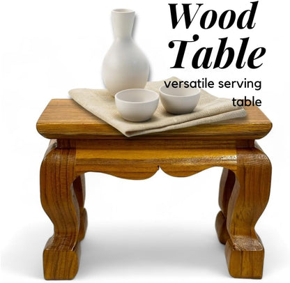 Mini Thai Wood Table for Buddha Statue Sculpture Stand, Pedestal, Cozy Asian Decoration (3×6 inches)