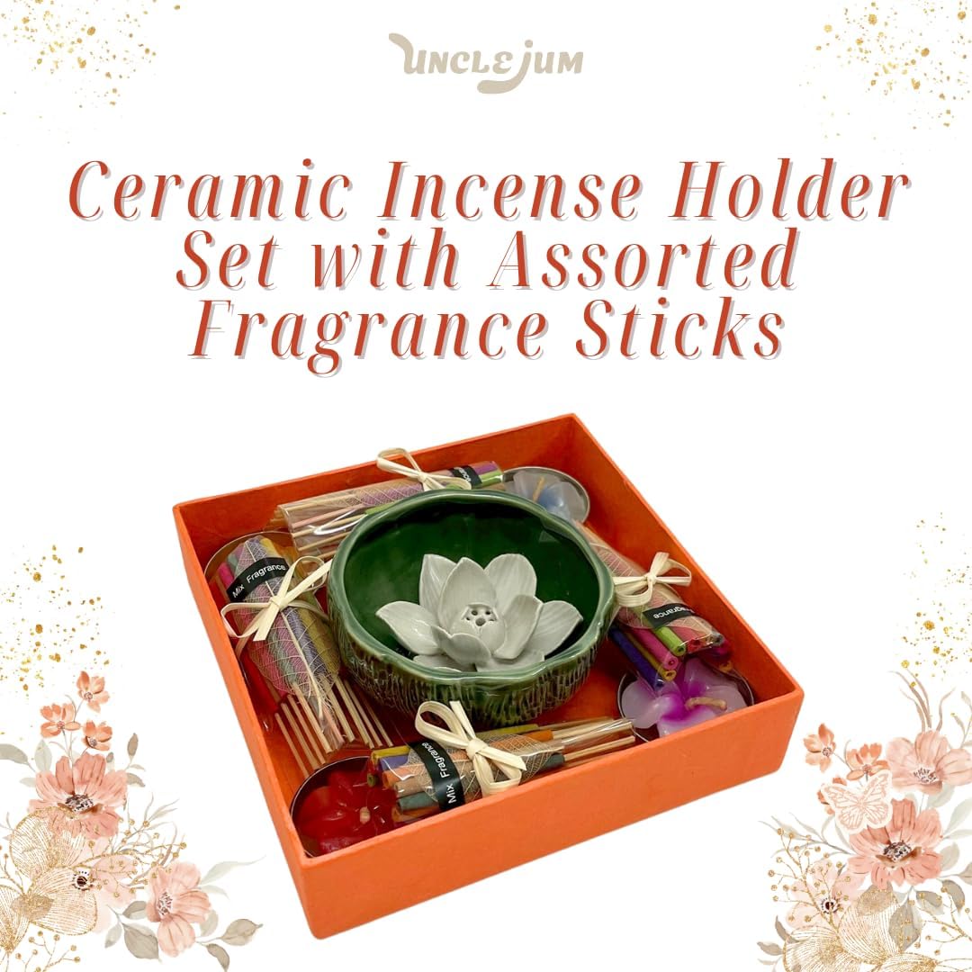 Lotus Incense Holder Gift Set – Thai Aromatherapy Incense and Scented Candle Kit