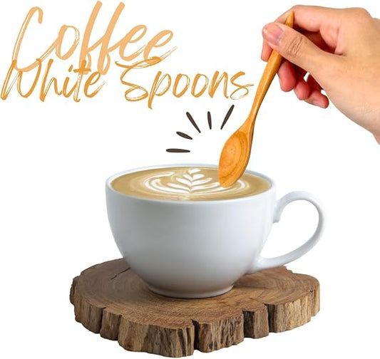 Handmade Wooden Coffee Tea & Spice Spoons – Set of 10 Palm Wood Mini Spoons | Rustic Natural Utensils for Kitchen, Café, or Gift Set