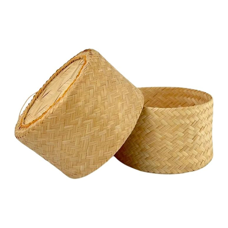 Handcrafted Woven Bamboo Sticky Rice Containers, 4.5 Inches | Traditional Thai Serving Basket | Natural Bamboo Kitchenware by UNCLEJUM