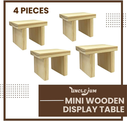 Sushi Serve Stand Plate Mini Wooden Display Set of 4 – Small Wood Shelf Tables, Pedestals for Art Toys, Collectibles &amp; Home Decoration