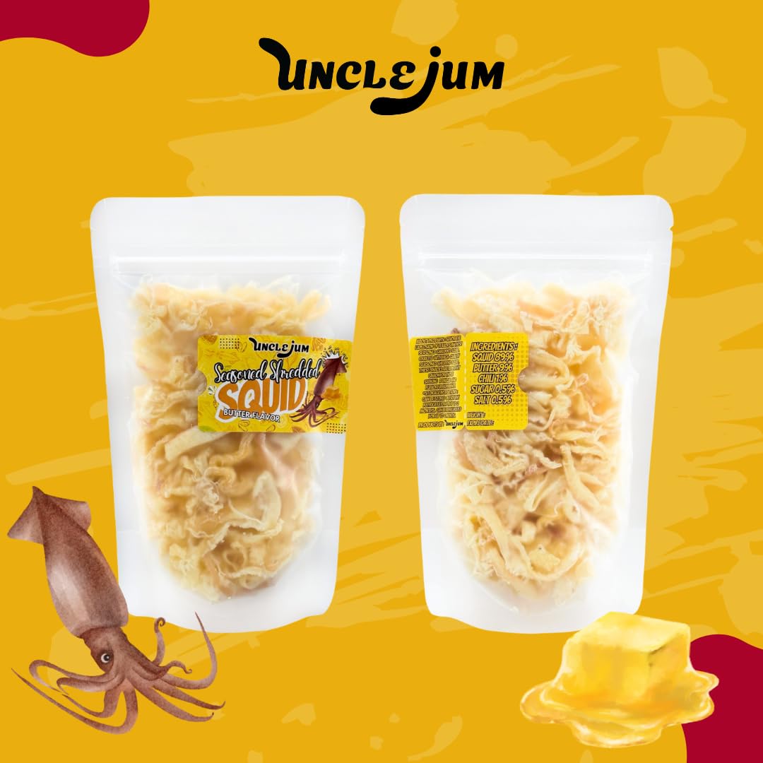 UNCLEJUM Dried Seasoned Shredded Squid (Butter Flavor) – 3.5 oz Snack
