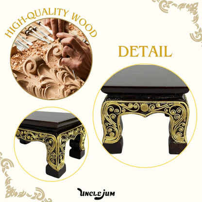 Thai Wooden Altar Stand – Hand-Carved Pedestal for Buddha Statue or Sculpture, Traditional Thai Pattern, W8 × D5 × H4 inches