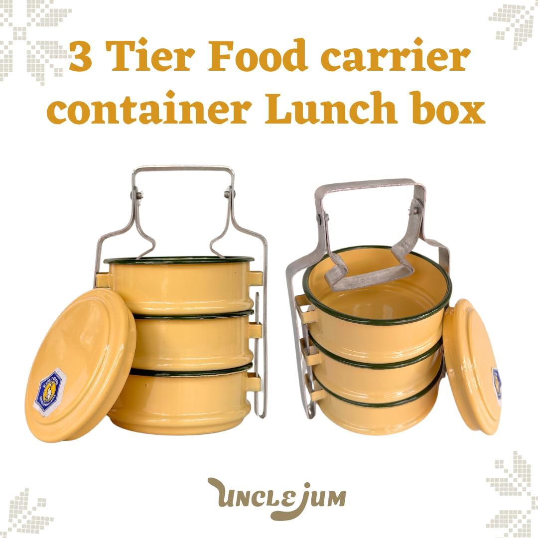 Thai Enamel Food Carrier – 3 Tier Tiffin Lunch Box (20cm)