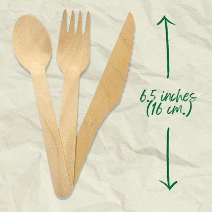 Disposable Wooden Cutlery Set – 150 Pcs (50 Spoons, 50 Forks, 50 Knives) – 6.5 inch Eco Flatware for Camping, BBQ, Parties &amp; Picnics | UNCLEJUM