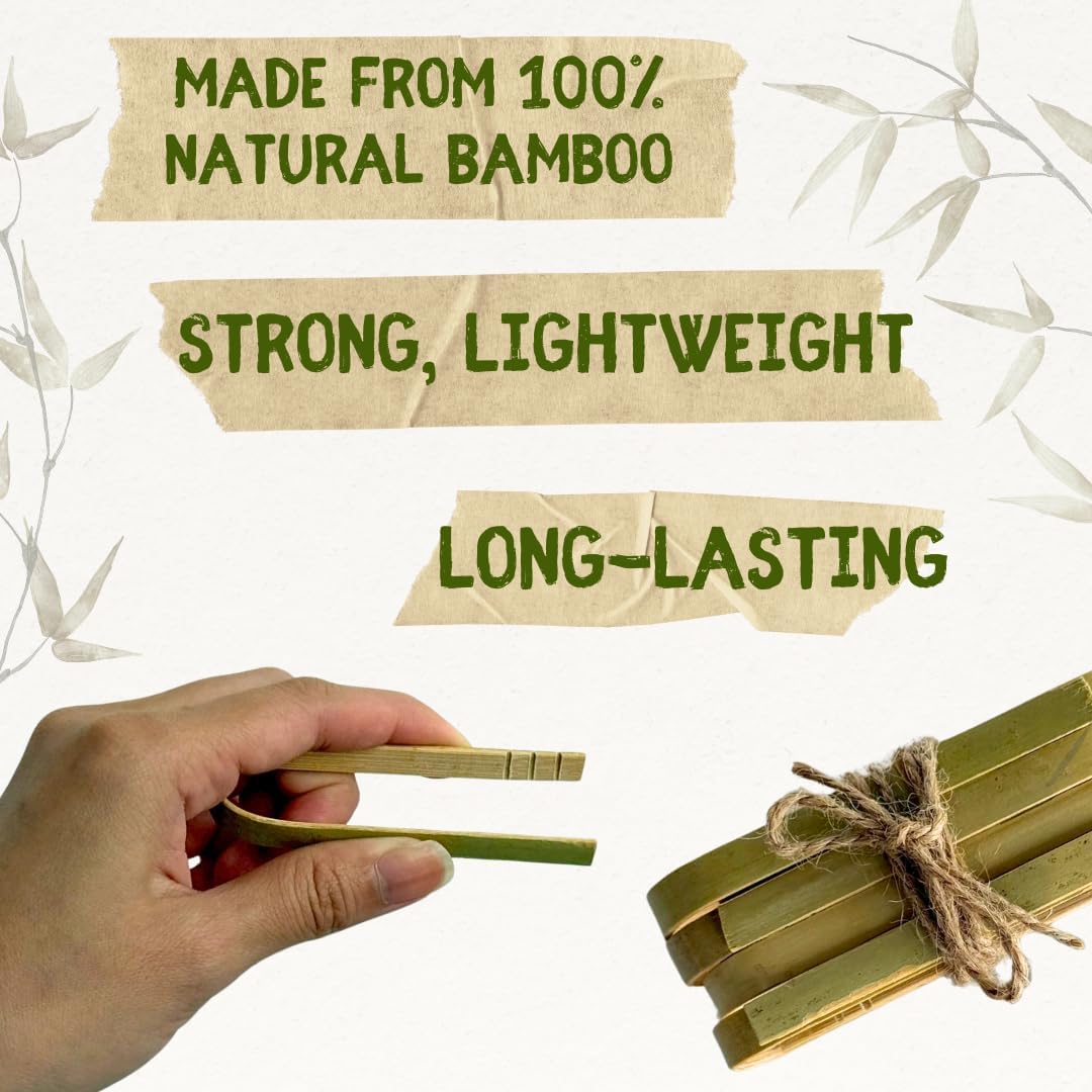 Bamboo Food Tongs Set of 10 – Handmade Wooden Serving Tongs for Appetizers, Toast, Cube Sugar, or Dessert | Eco-Friendly Kitchen Utensils